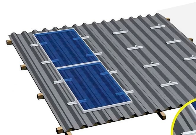 Estrutura Aluzinco para telha metálica com painéis solares